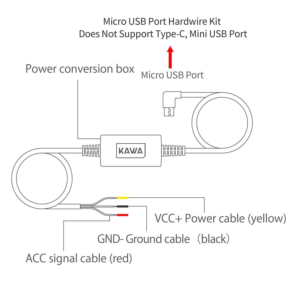 KAWA PT01 (Micro USB Port) | Hardwire Kit, Compatible with KAWA Dash Cam D5&D6