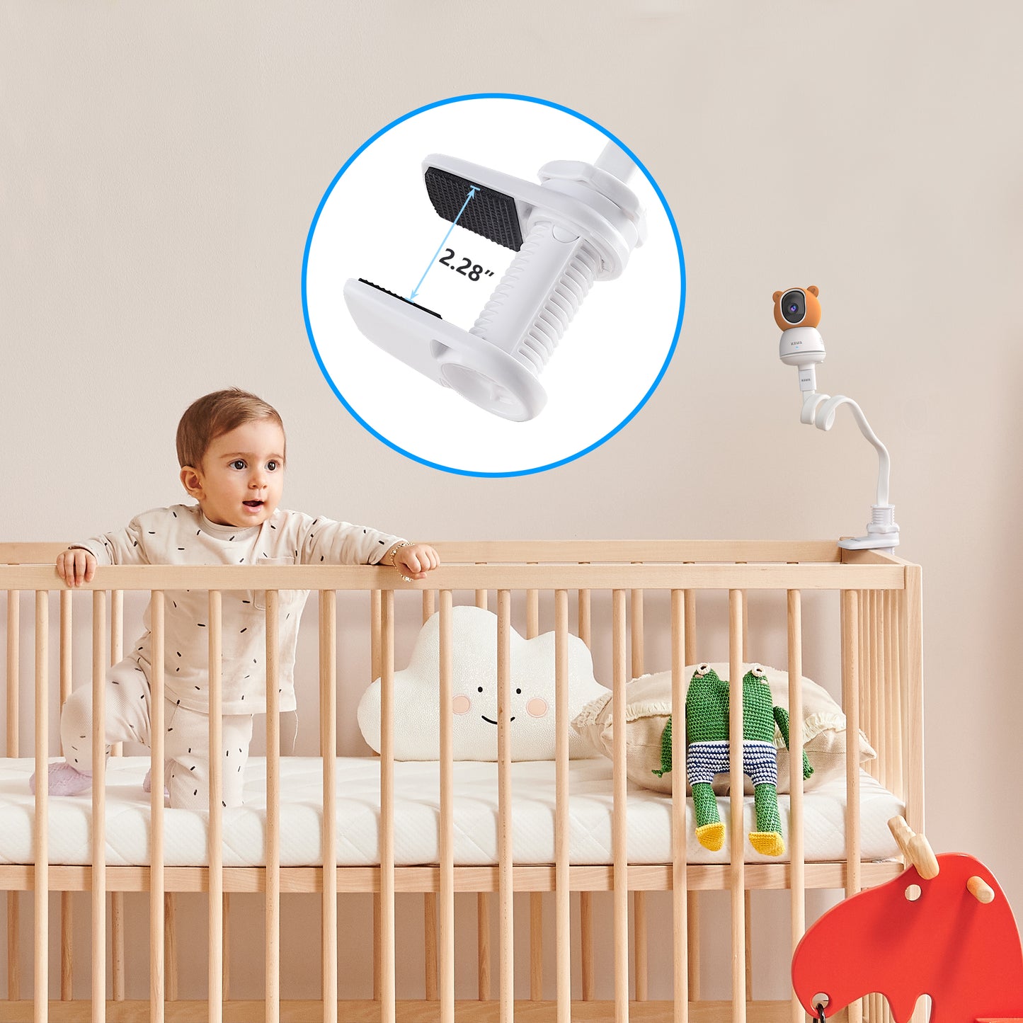 KAWA Baby Monitor Mount with Base Combo Attaches to Crib Frames(ZJ02), Not Only Suitable for there is a 1/4 threaded hole at the bottom of your baby monitor,  But Also Suitable for KAWA S5, S6, S7, A5, A6, and A7