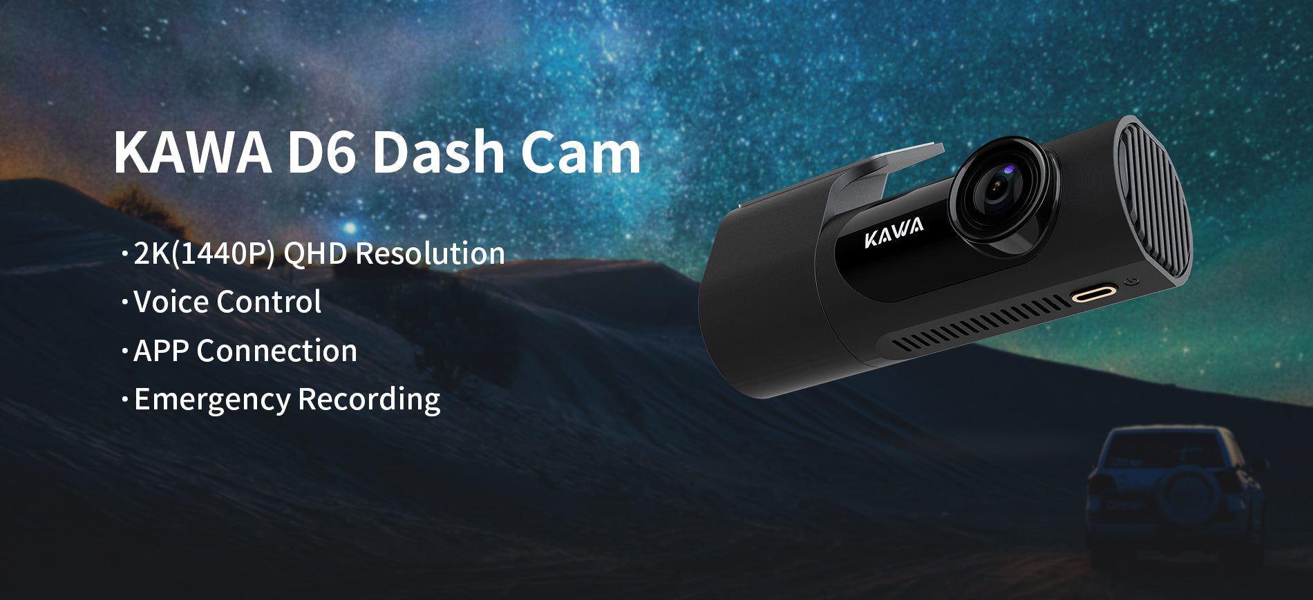 Dash Cam 2K, Kawa 360 Dash Camera for Cars 1440p with Color Night Vision, Voice Control, Black