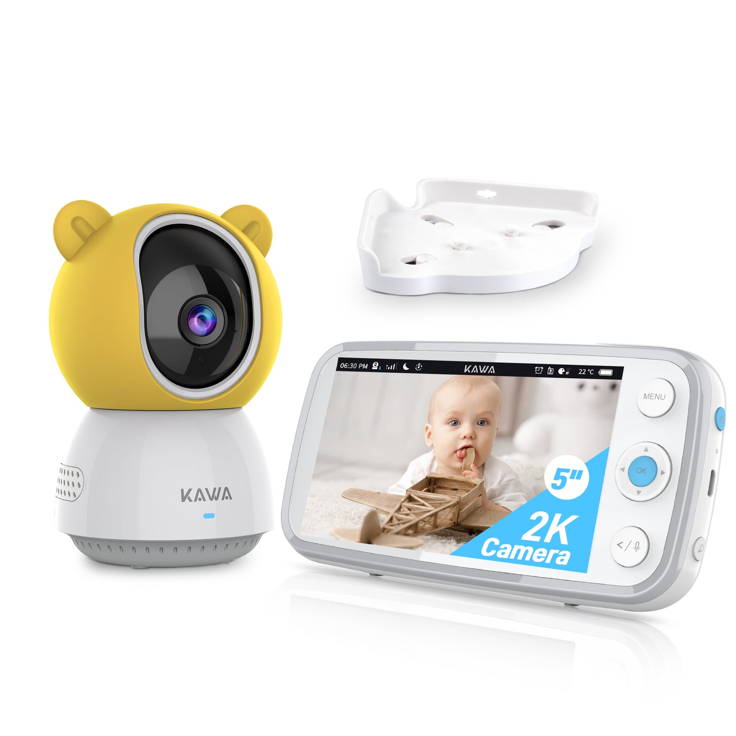 KAWA S7 | Baby Monitor with Camera and Audio - 2K QHD 5" HD Display Video Baby Monitor with Night Vision, Temperature Sensor, 2-Way Audio, Pan Tilt Zoom, White Noise, Lullaby, 20 Hours Battery Life, 1000ft Range (Yellow Bear Cover)