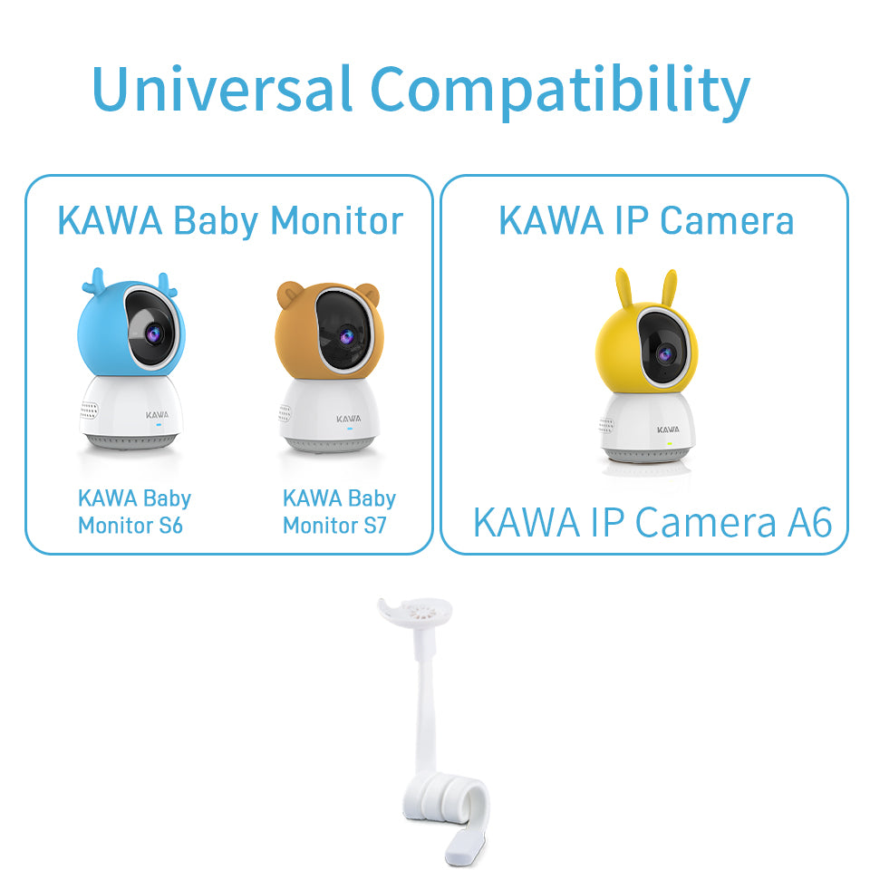 KAWA Baby Monitor Mount with Base Combo Attaches to Crib Frames(ZJ01), Not Only Suitable for there is a 1/4 threaded hole at the bottom of your baby monitor,  But Also Suitable for KAWA S5, S6, S7, A5, A6, and A7