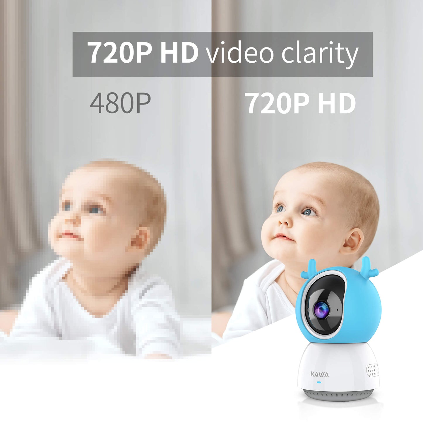 KAWA S6 | Add-on Baby Camera Without Batteries, 720p HD Video Baby Monitor Camera, No WiFi Security Split-Screen, Crisp Night Vision, 1000ft Range, 2X Zoom 2-Way Audio, 110°Wide Angle View (Monitor Not Include)