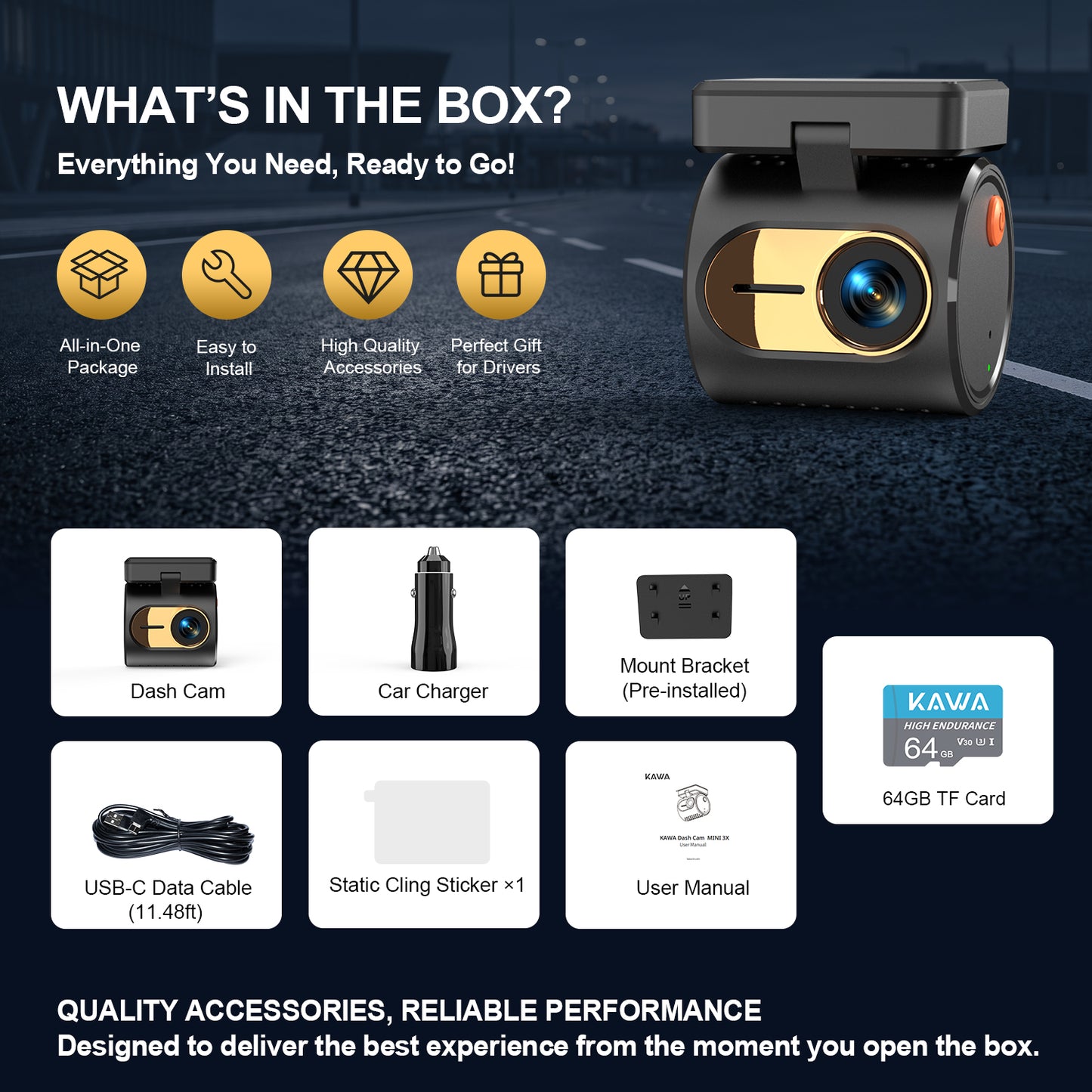 KAWA 4K MIN 3X Dash Cam (Front)