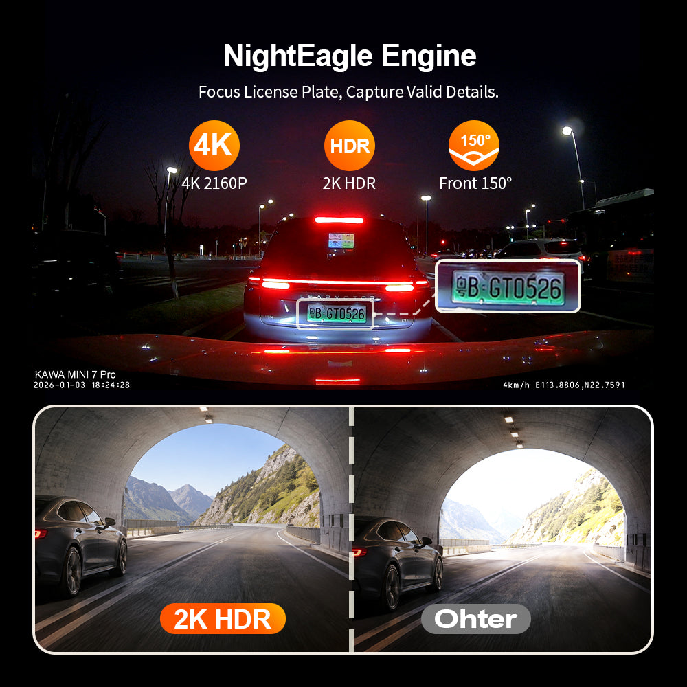 KAWA MINI 7 Pro 4K Dual Dash cam