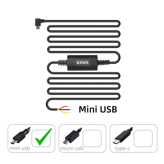 KAWA Hardwire Kit Mini USB Port - compatible with KAWA Dash Cam D8 Parking Surveillance Cable Car DVR 24H Parking Monitor