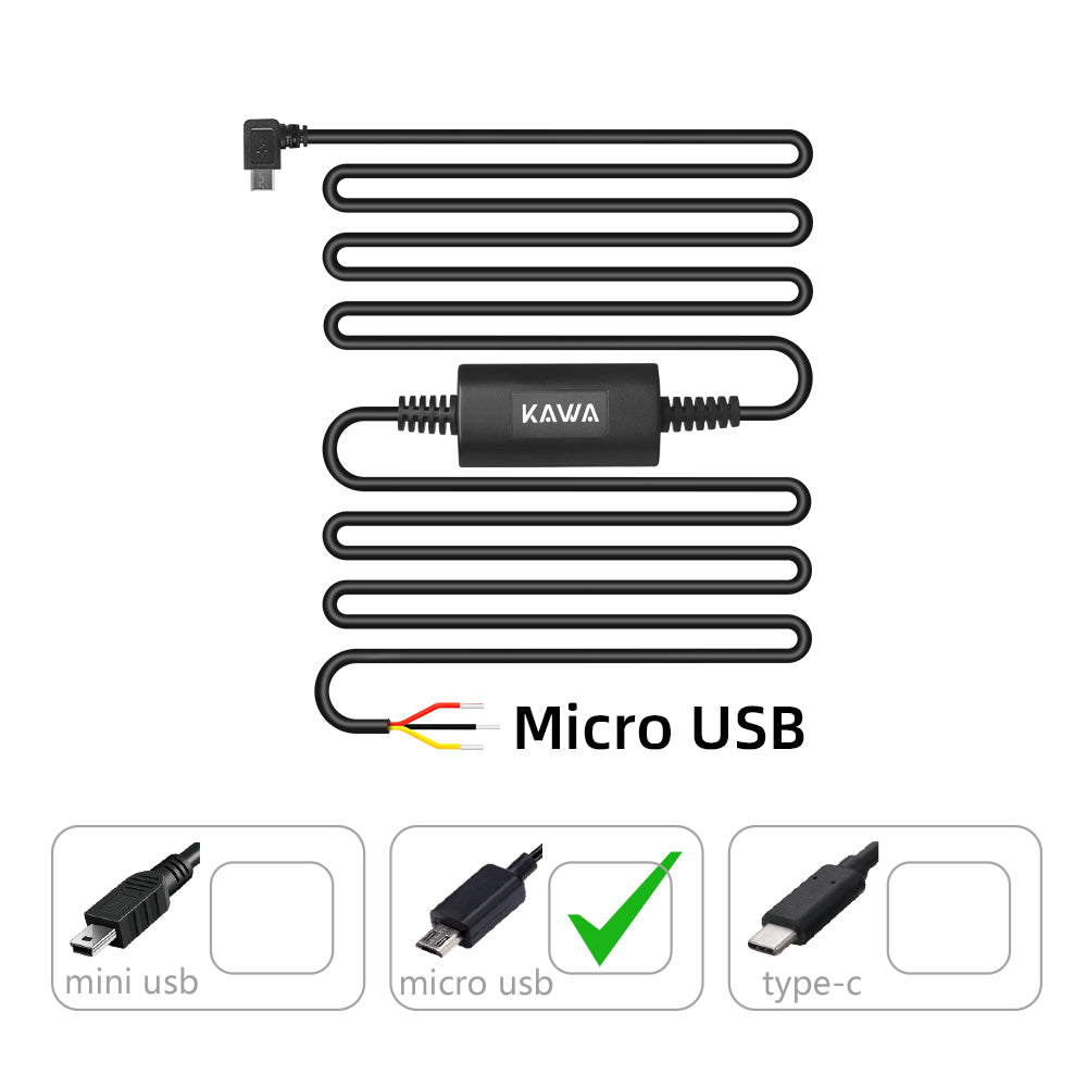 KAWA Hardwire Kit Micro USB Port - compatible with KAWA Dash Cam D5&D6 Parking Surveillance Cable Car DVR 24H Parking Monitor