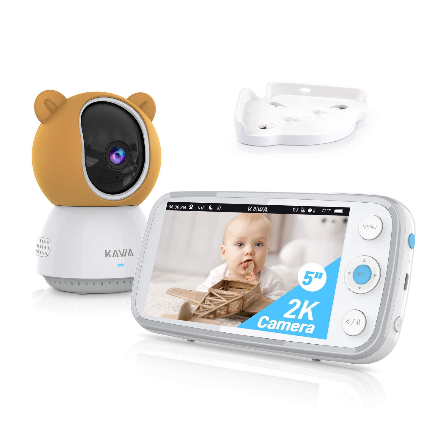 KAWA S7 | Baby Monitor with Camera and Audio - 2K QHD 5" HD Display Video Baby Monitor with Night Vision, Temperature Sensor, 2-Way Audio, Pan Tilt Zoom, White Noise, Lullaby, 20 Hours Battery Life, 1000ft Range
